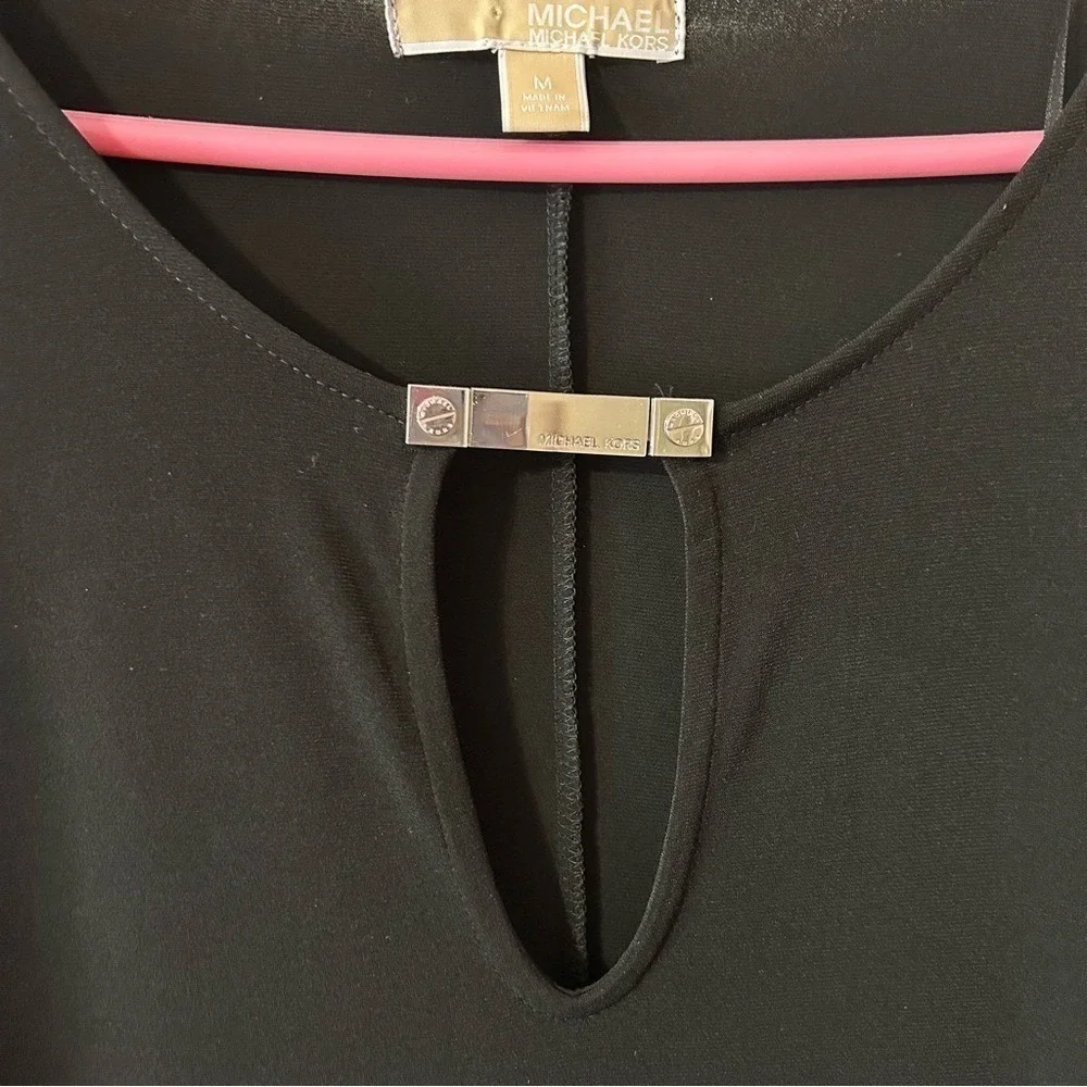Michael Michael Kors Black Long Sleeve Keyhole Sheath Dress with Side Knot Drape